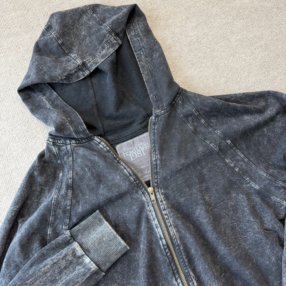 Heritage 1981 Hoodie Mens Medium‎ Gray Long Sleeve Zip Up Faded